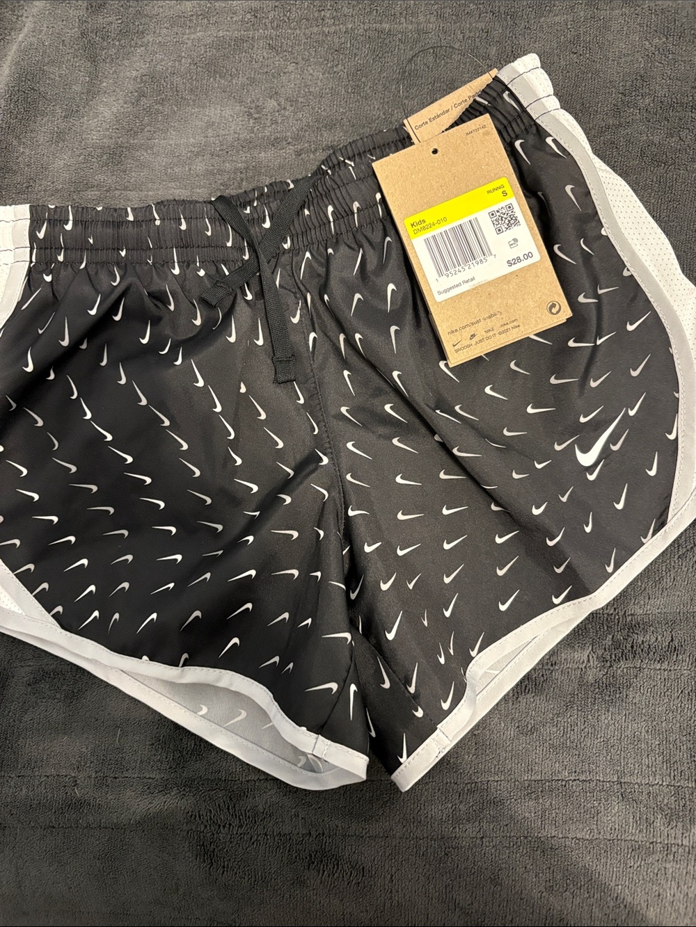 Nike Black Athletic Shorts with White Swoosh Print